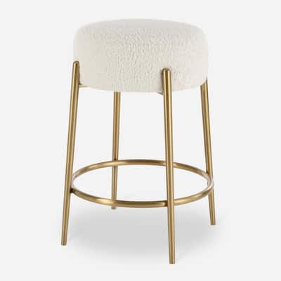 Brushed Brass Framed Counter Stool - 26" - White