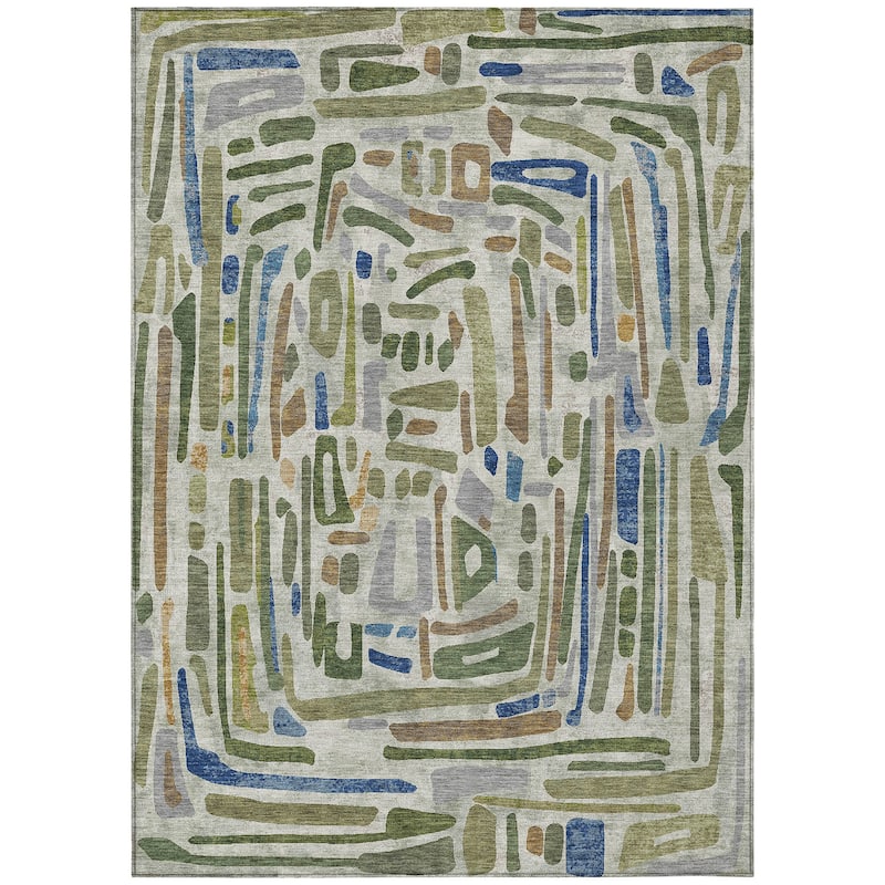 Machine Washable Indoor/ Outdoor Global Geo Chantille Rug