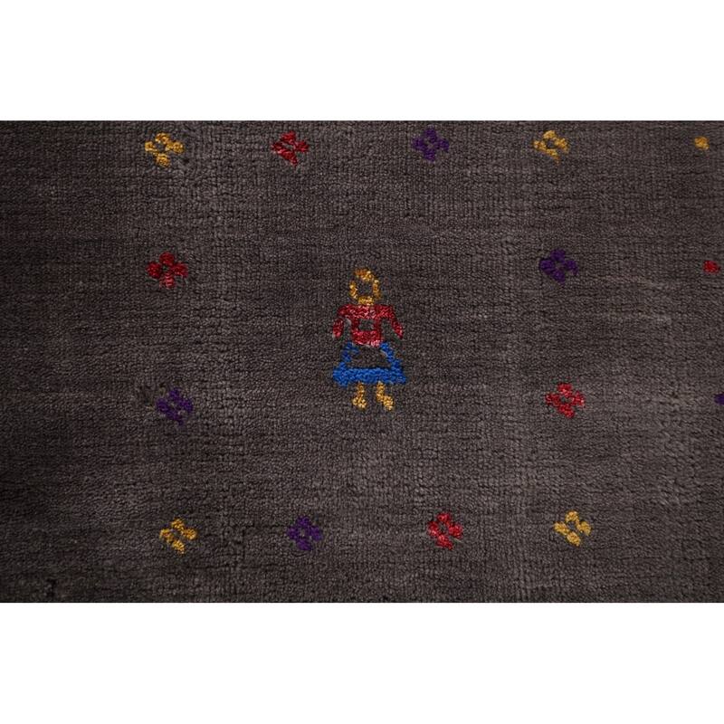 Earth Tone Gabbeh Indo Square Area Rug Hand-Knotted Wool Carpet - 8'2" X 7'10"