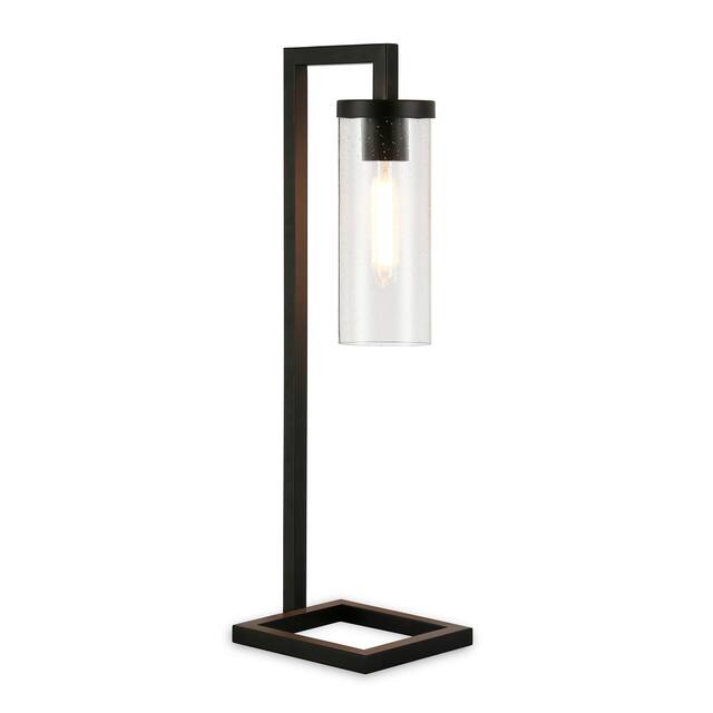 Malva Table Lamp in Blackened Bronze with Seeded Glass Shade
