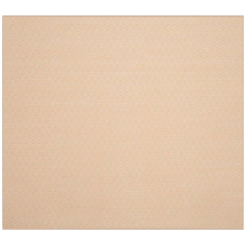 SAFAVIEH, Handmade Flatweave Montauk Brice Casual Cotton Rug - 6' Square - Ivory/Gold