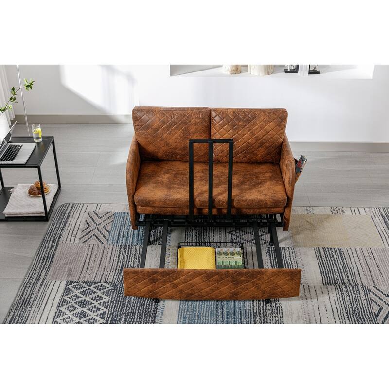 Modern Velvet Loveseat Couch with Pull Out Bed