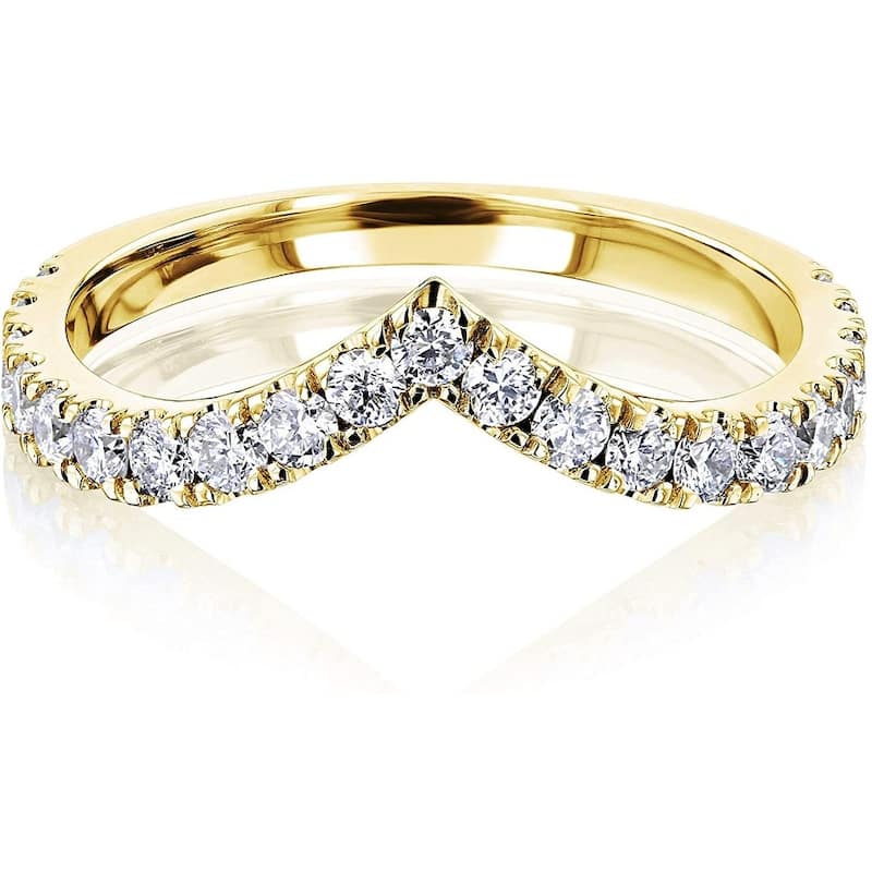 Annello by Kobelli 14k Solid Gold Chevron Point Diamond Ring (GH/I)