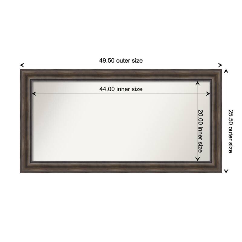 Rustic Pine Brown Framed Non-Beveled Custom Wall Mirror, Bathroom Vanity Mirror - Outer Size: 49.5 x 25.5