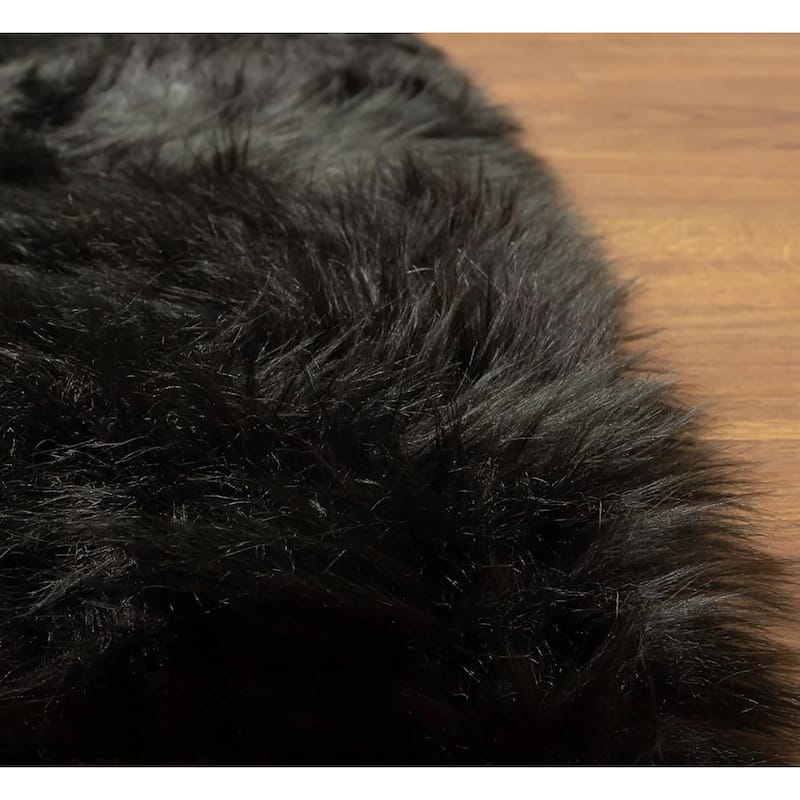 Black Faux Sheepskin Fluffy Thick Soft Plush Shag Area Rug - 5' x 8' Feet