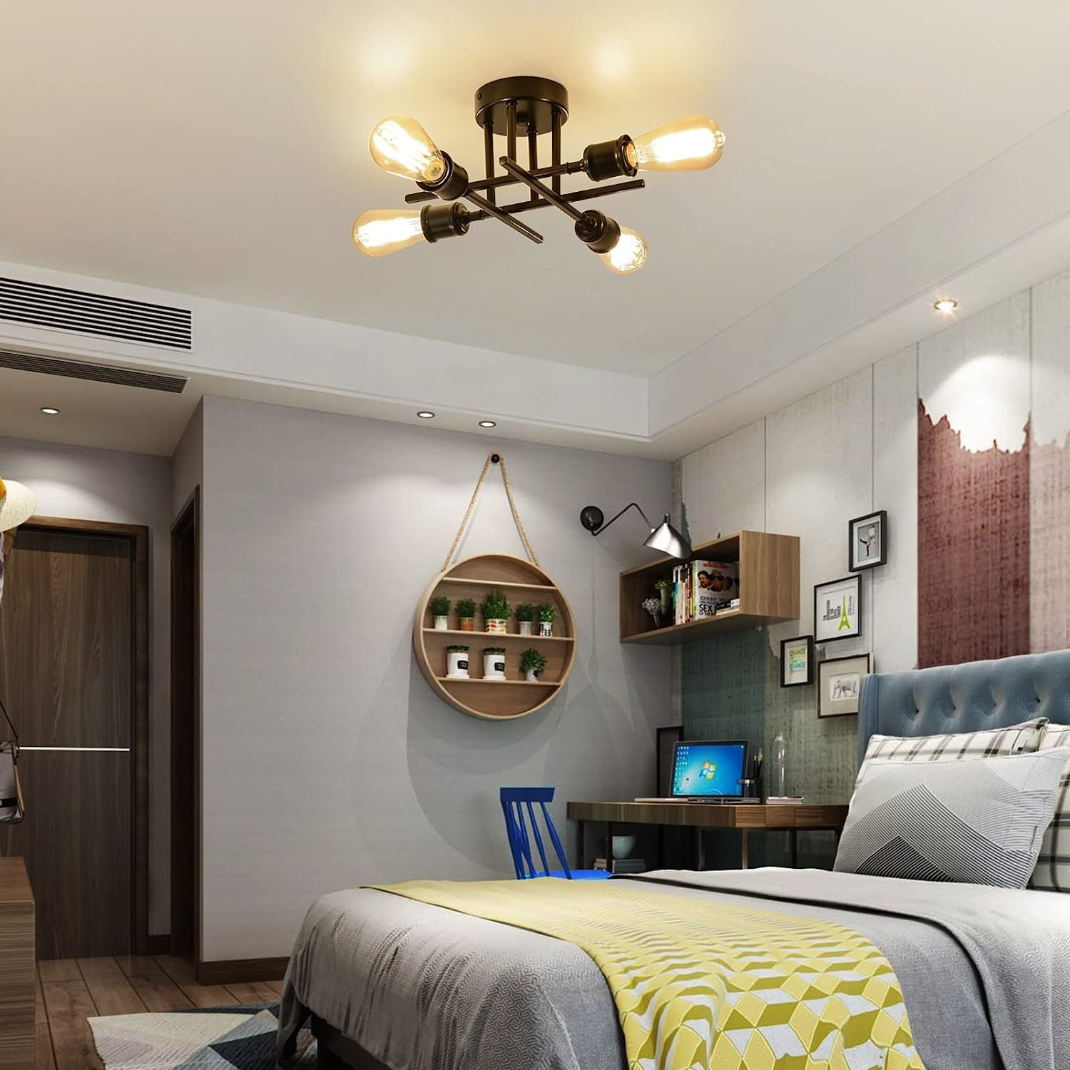 4 Light Semi Flush Mount Ceiling Light Fixture - Bed Bath