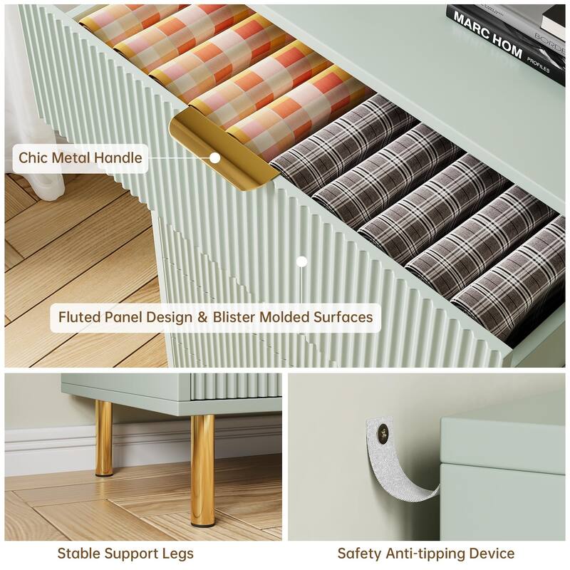 6 Drawer Dresser for Bedroom with Gold Handles, Modern Wooden Chest of Drawers
