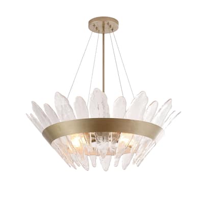 Marta 4-Light 29" Modern Handcrafted Glass Chandelier - Brushed Champagne Silver