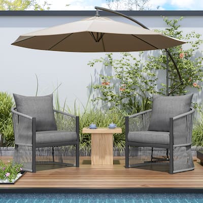 Modern Curved Aluminum Lounge Chair with Rope-Weave Design and Cushioned Comfort