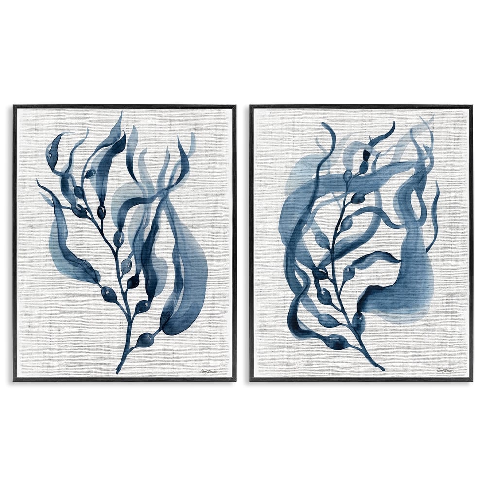 Stupell Fluid Blue Herbs Framed Giclee Art Design By Carol Robinson (Set of 2)