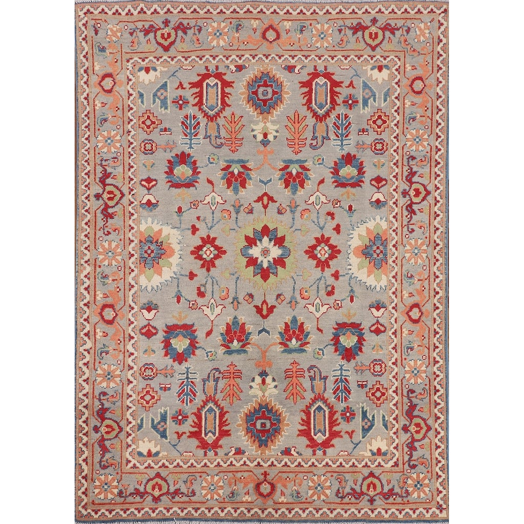 Grey Kazak Area Rug Hand-Knotted Traditional Wool Carpet - 4'10" x 6'6"