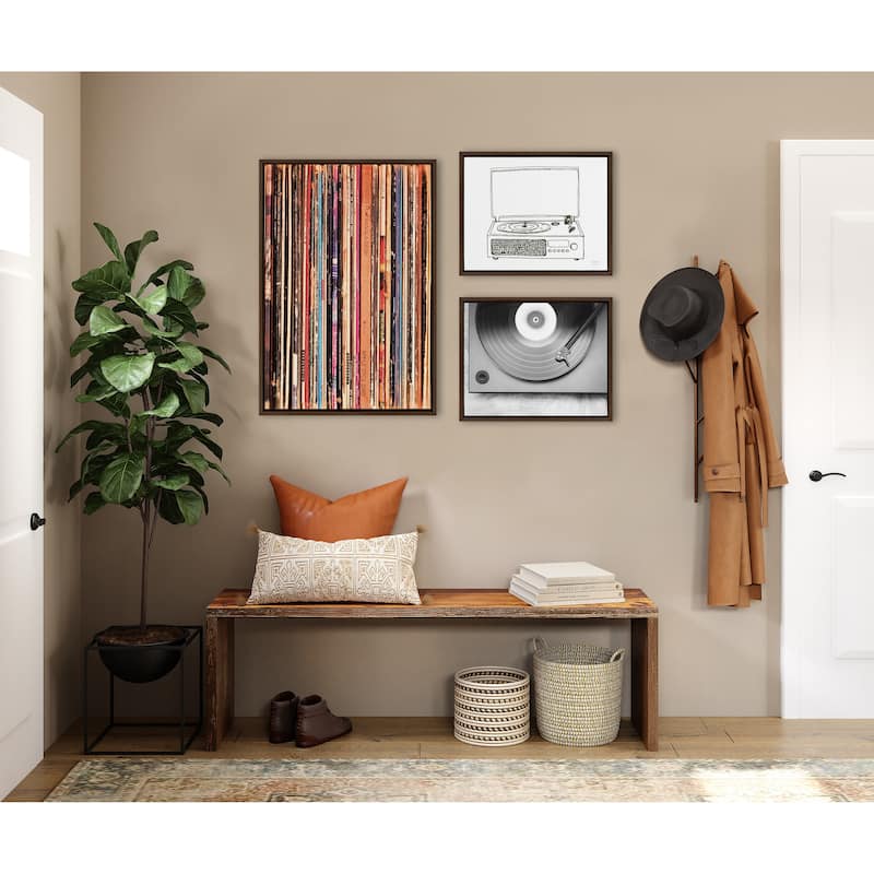 Kate and Laurel Sylvie Record Player Framed Canvas by Various Artists
