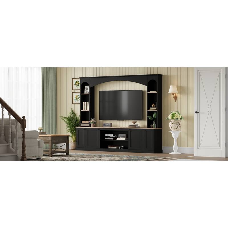 Elegant Arched Farmhouse TV Stand with Wood Grain, for TVs Up to 70" - 91.6" W × 14.9" D × 73.8" H