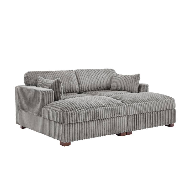 82" W Plush Corduroy Modular Sectional Sofa Chaise Lounge