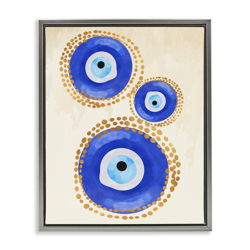Stupell Round Blue Evil Eye Pattern Lustrous Dotted Detail Floater Frame, Design by Two Smart Blondes - 25 x 31 - Grey