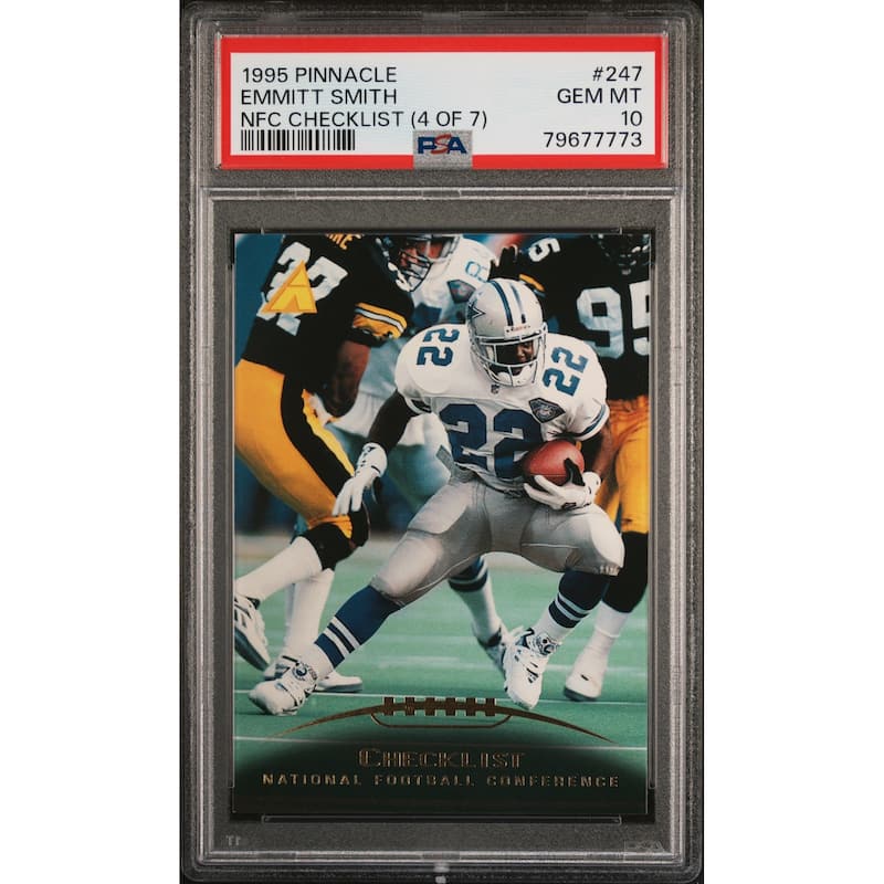 Emmitt Smith 1995 Pinnacle NFC Checklist 4 of 7 Football Card #247 Graded PSA 10 - 8'6" x 11'6"