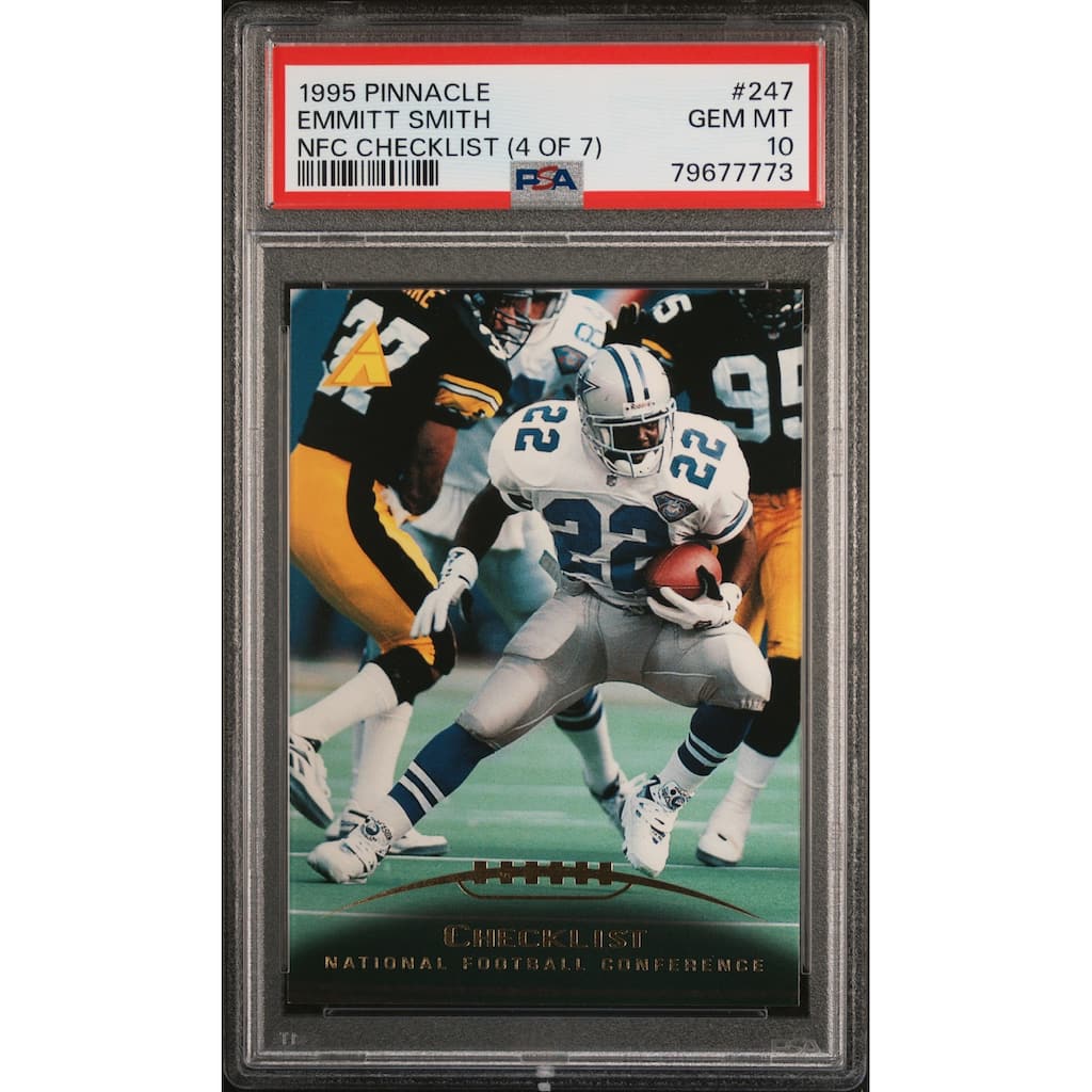 Emmitt Smith 1995 Pinnacle NFC Checklist 4 of 7 Football Card #247 Graded PSA 10 - 8'6" x 11'6"