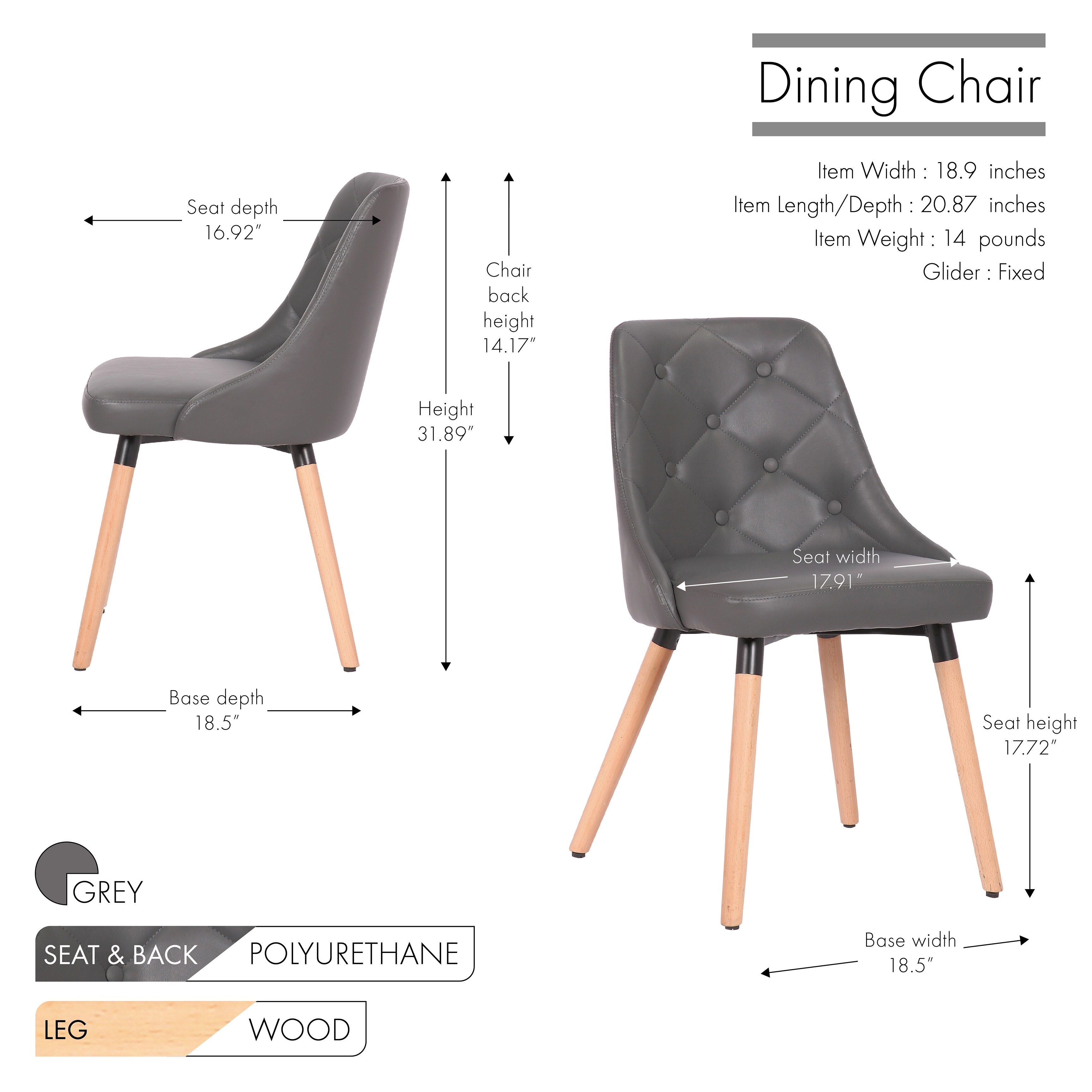 Porthos Home Dakari Dining Chairs PU Leather Upholstery Wooden
