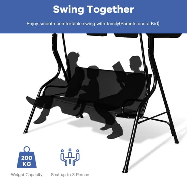 3 Seat Outdoor Patio Canopy Swing with Cushioned Steel Frame - 67.5" x 43.3" x 60.5"(L x W x H)