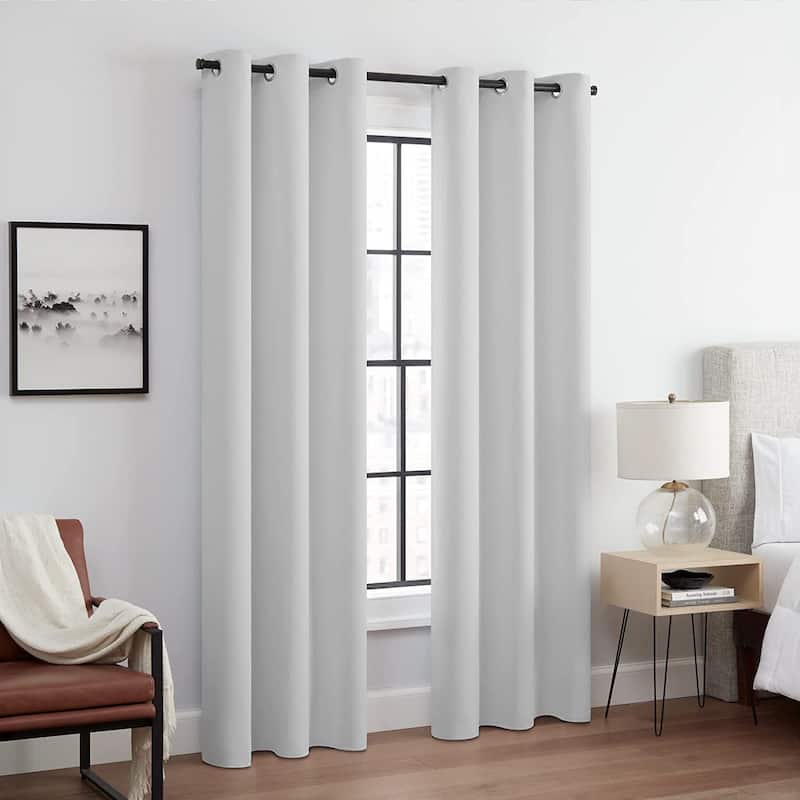 Eclipse Aldera Solid Tripleweave Thermal Blackout Grommet Curtains (2 Panels) - Silver White - 42x63