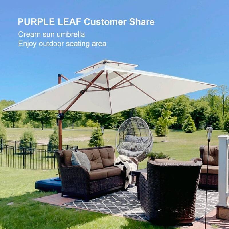PURPLE LEAF 9/10/11ft Square 09x12ft Rectangle Wood Pattern Patio Cantilever Umbrella with Base