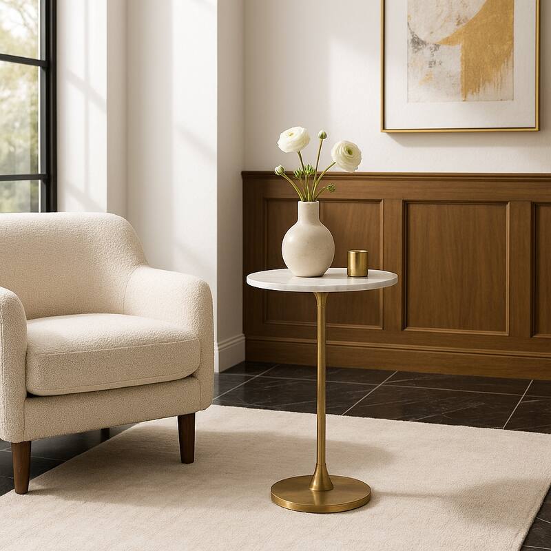Metal Stone Top Modern Round End Table - Gold, 24" - 24.0"