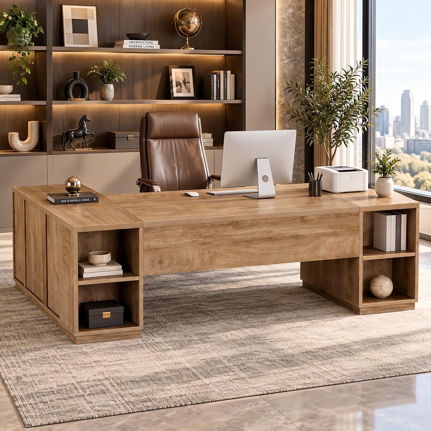 78.7" L Shaped Executive Desk, Extra Large Wooden Corner Computer Desk with Drawers and Storage Cabinet for Home Office