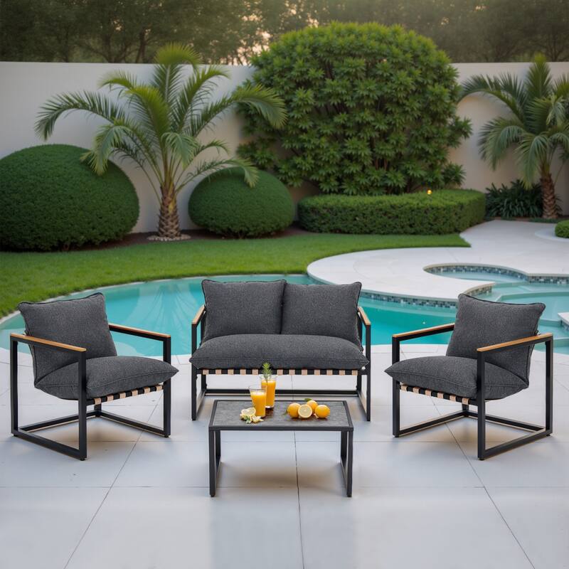 Outdoor Patio Conversation Set with Coffee Table - 4-Piece