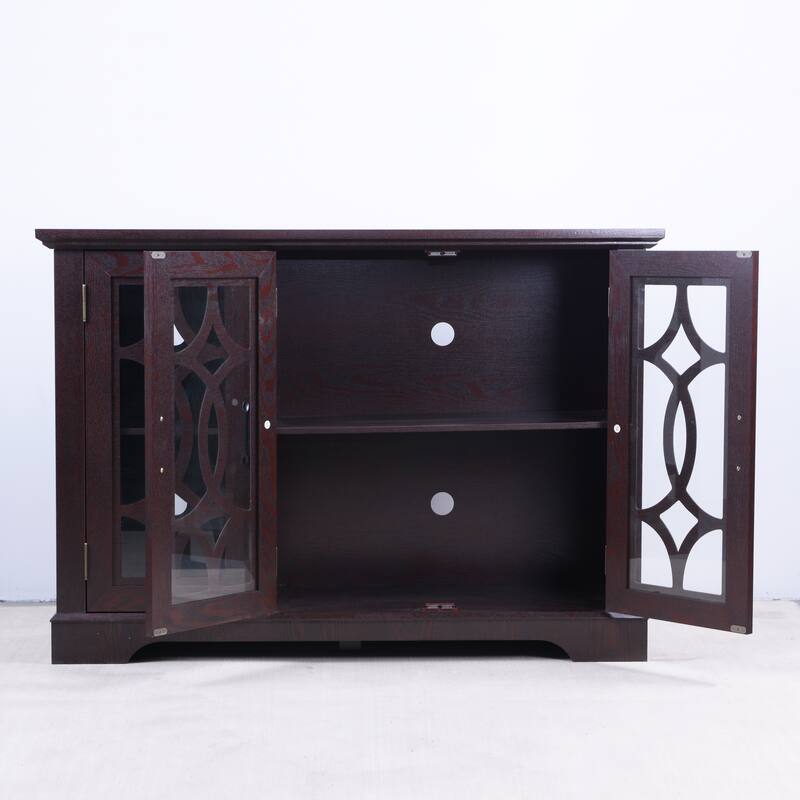 Spacious size sideboard 3 clear tempered glass doors buffet with adjustable shelf, storage cabinet for dinning room