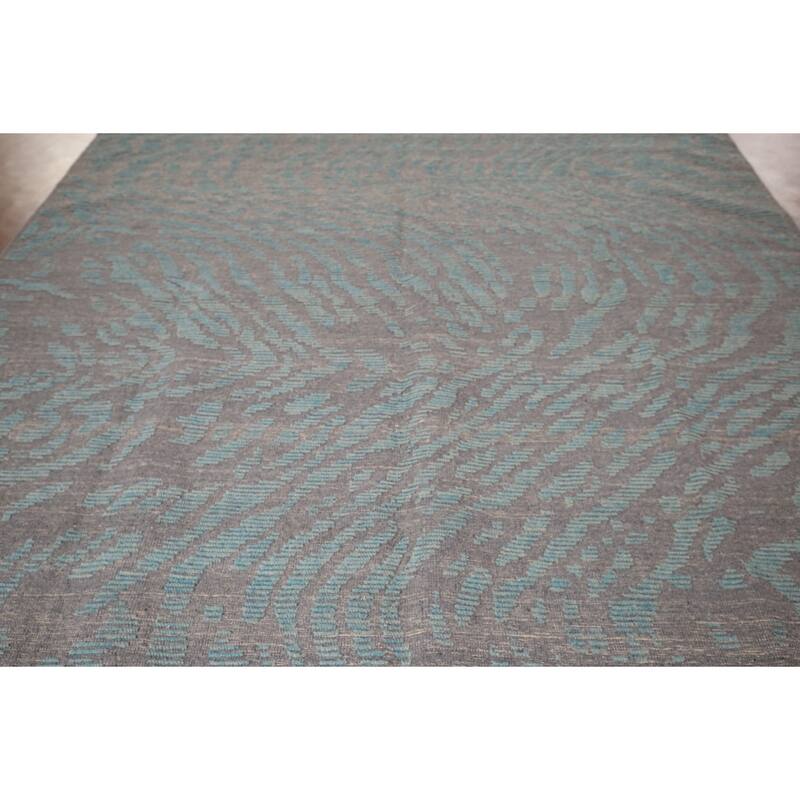 All-Over Grey Blue Moroccan Abstract Area Rug Hand-Knotted Wool Carpet - 9'0"x 12'1"