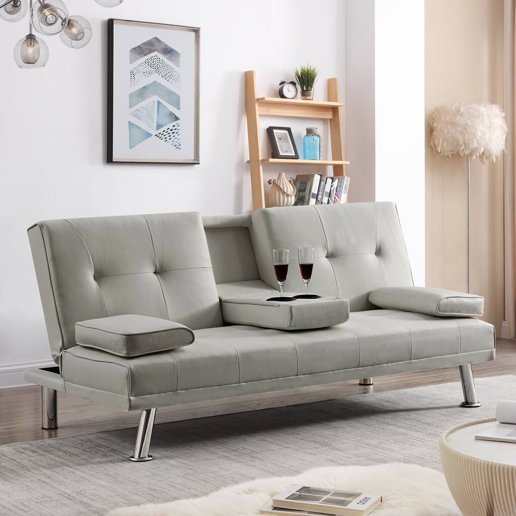 Janerie Modern Futon Bed Sofa Couch Convertible Sleeper Faux Leather ...