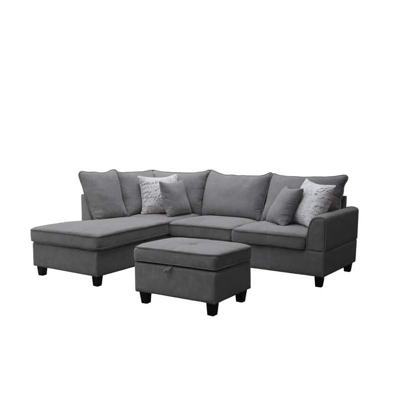 Harmony 99"W Fabric Sectional Sofa with Left-Facing Chaise and Storage Ottoman