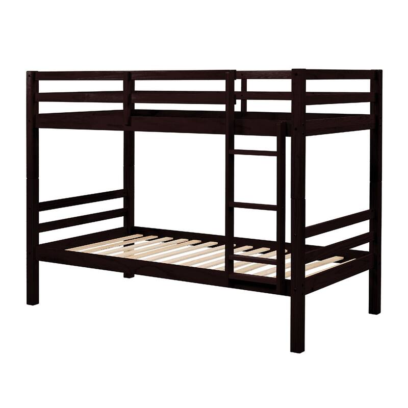 Twin over Twin Wooden Bunk Bed,High Guardrail,Ladder,Kids Teens,Dorm