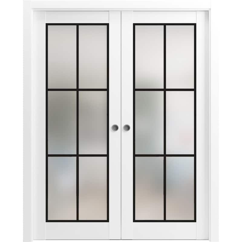 French Double Pocket Doors 36 x 80 Planum 2122 White Silk Kit Trims Rail - Grey - 56" x 80" ( 2* 28x80)