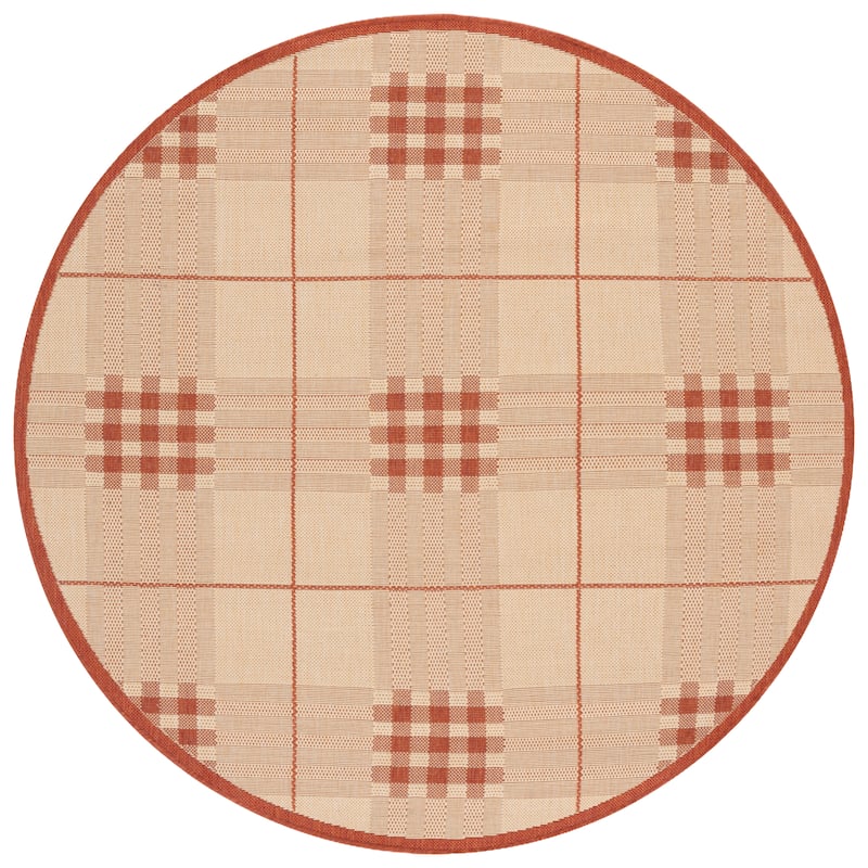 SAFAVIEH Courtyard Jacqui Indoor/ Outdoor Waterproof Patio Backyard Rug - 5'3" Round - Natural/Terra