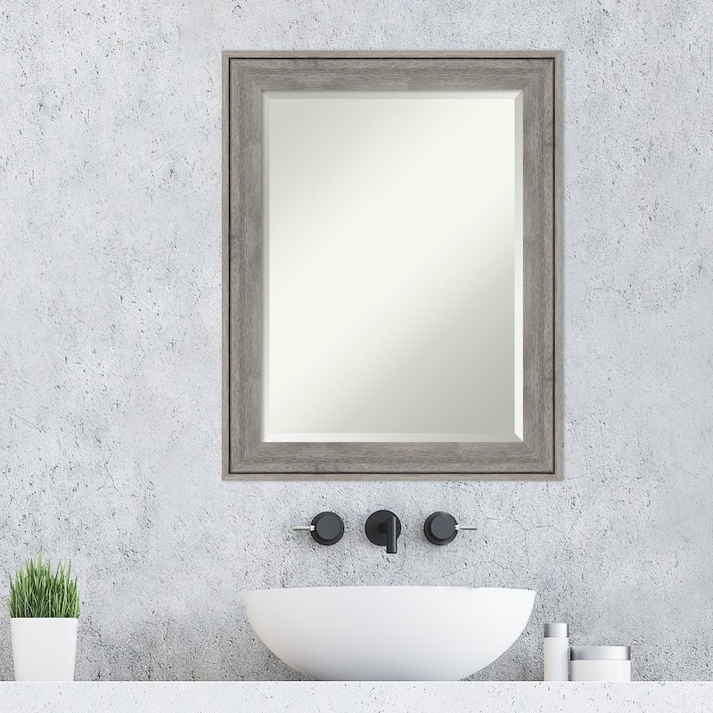 Beveled Wood Bathroom Wall Mirror - Regis Barnwood Grey Frame - Regis Barnwood Grey