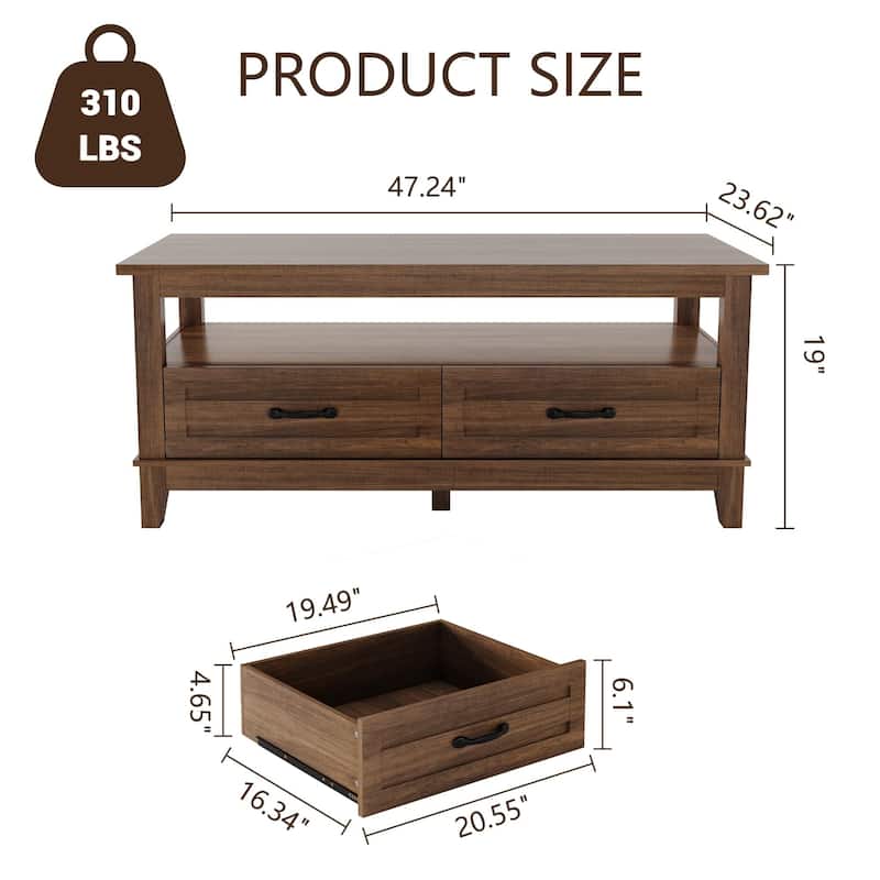 Farmhouse Coffee Table, Rectangle for Living Room,