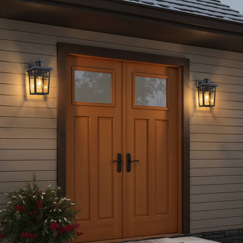 C Cattleya 2-Pack Matte Black Outdoor Wall Lantern Sconce with Clear Glass Shade