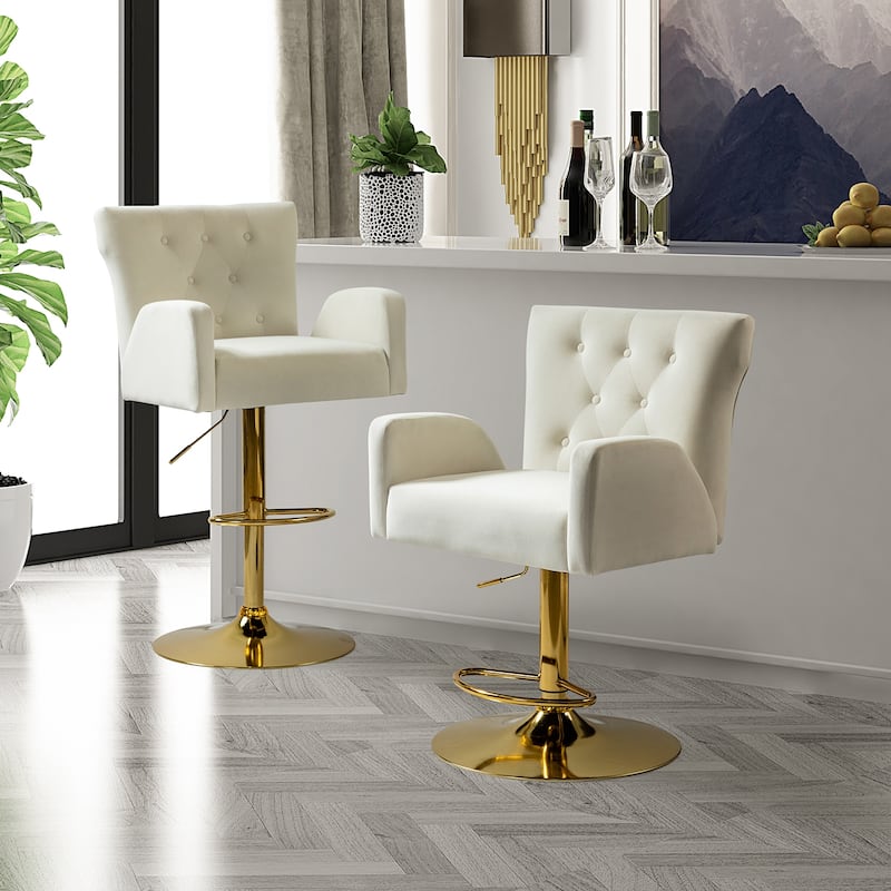 Loreto Modern Tufted Velvet Swivel chair with Adjustable Height Set of 2 by HULALA HOME - IVORY