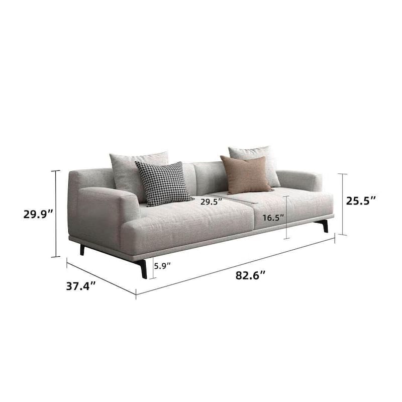 Square Arm Fabric Straight Sofa in Beige