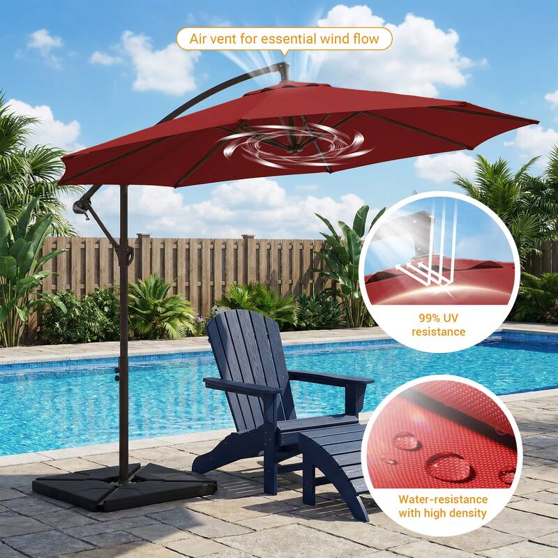 10 ft Steel Crank-lift Cantilever Umbrella With Weighted Base