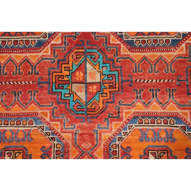 Hand Knotted Oriental 100% Wool Carpet Traditional Geometric Oranges & Rust Meshkin Runner Rug - 10' 10'' X 4' 3''