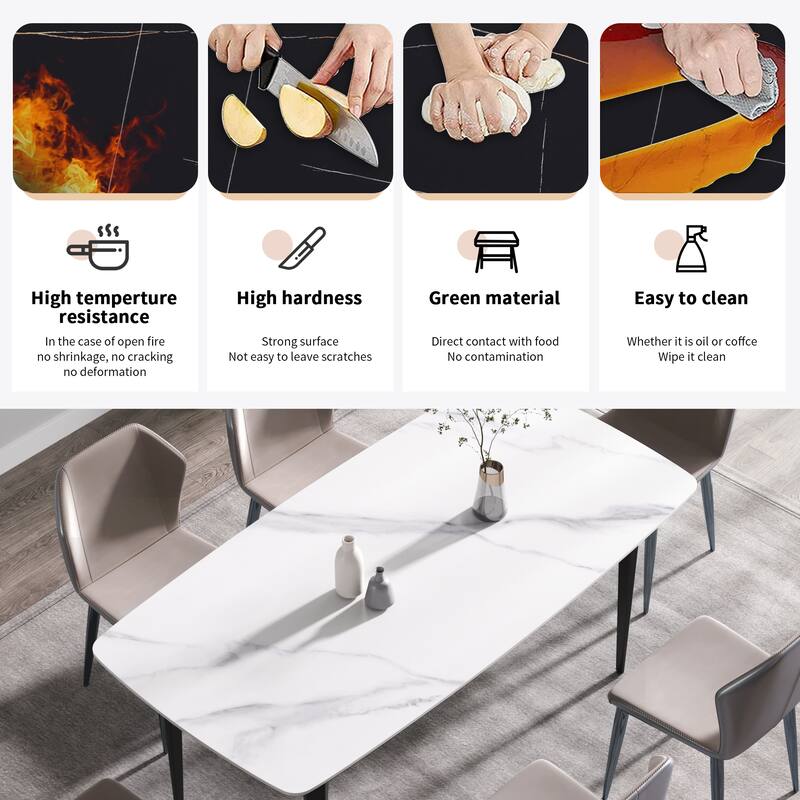 70.87"Modern artificial stone curved black metal leg dining table-can accommodate 6-8 people