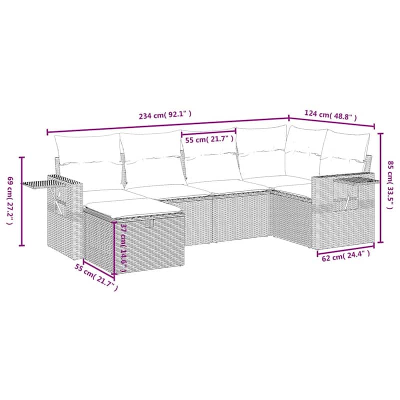 vidaXL Patio Sofa Set with Cushions Outdoor Conversation Furniture Poly Rattan