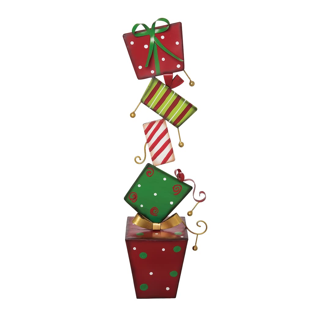 Transpac Metal 23.5 in. Multicolor Christmas Stacked Presents Decor