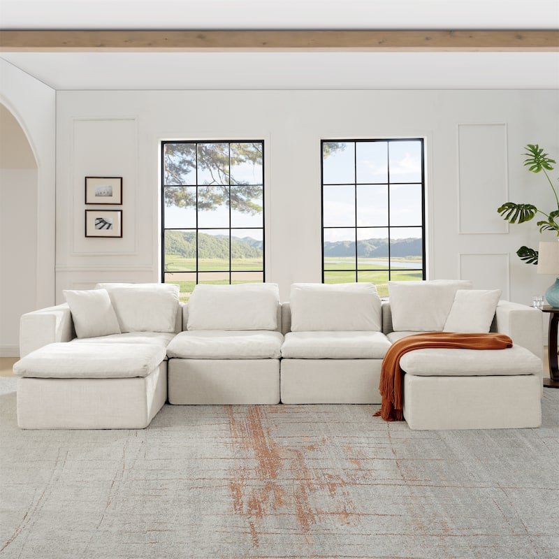 142"/143" Cloud Sectional Sofa,U-Shaped,Deep Seat,No Assembly Needed - Beige-143"