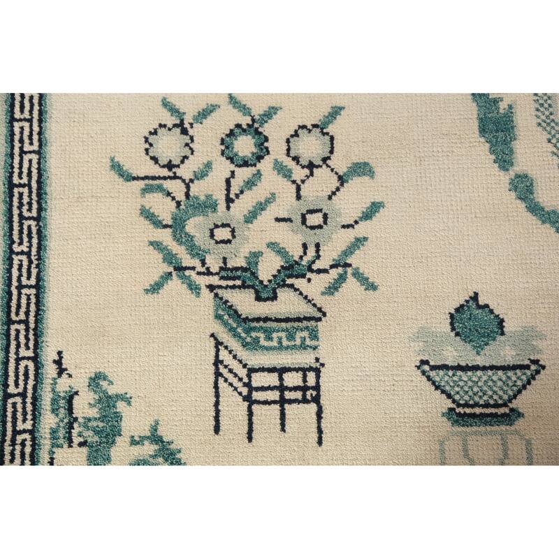 Art Deco Oriental Square Rug Handmade Wool Carpet - 8'1" x 7'11"