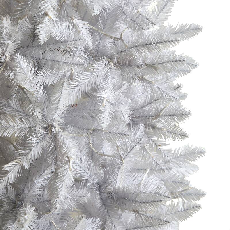 8ft. Slim White Artificial Christmas Tree with 400 Warm White LED Lights & 1348 Branches - Modern Holiday X-Mas Glow