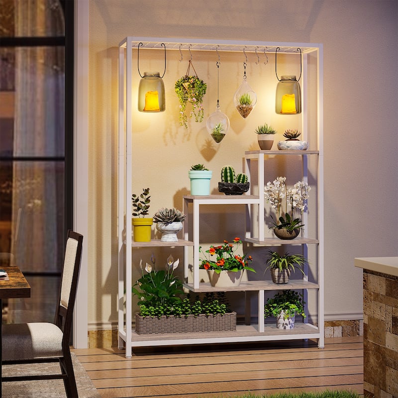 5-Tier Tall Indoor Plant Stand, Large Plant Shelf with 10PC S Hanging Hooks