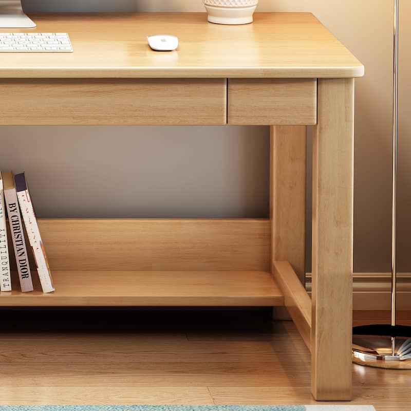 Wooden Desk and Chair Set, Extra Long Computer Desk 2 Person Desk, Double Office Desk